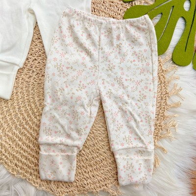 Kit 3 Calças - Libélulas, Off White e Raminhos  - Off White e Rose